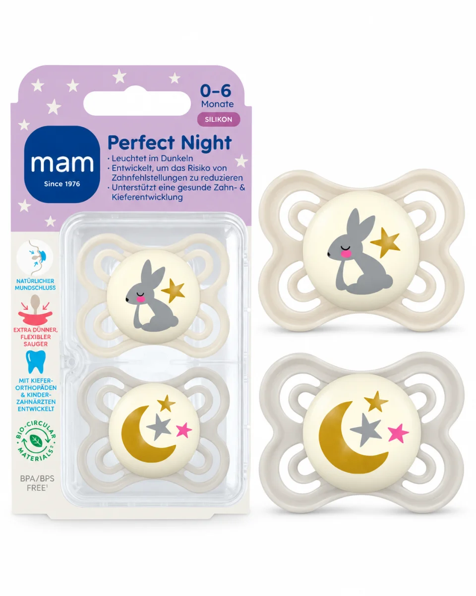 Smoczek MAM Perfect Night 0-6 m świecący silikon 2 szt. zając księżyc box #zdjecie2