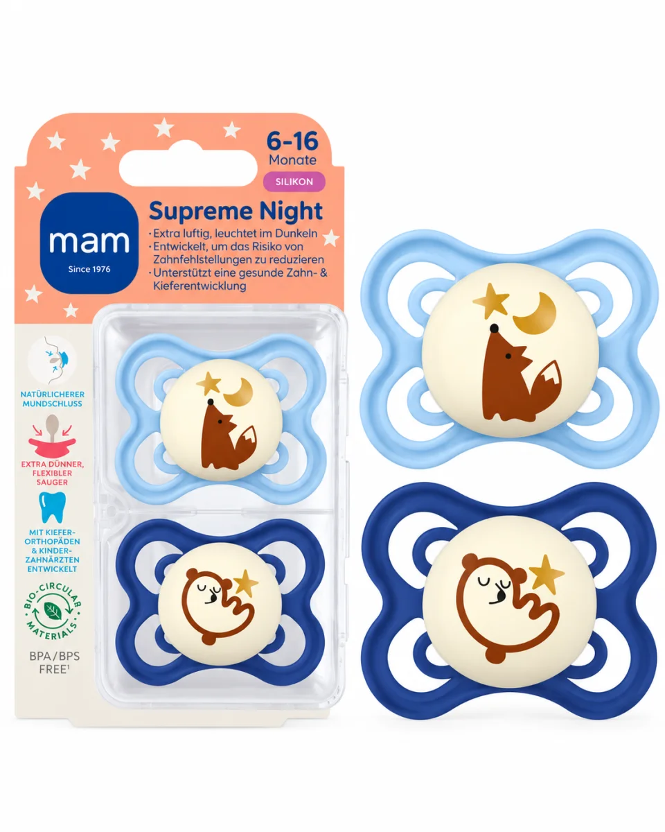 Smoczek MAM Supreme Night 6-16 m świecący silikon 2 szt. lisek miś pudełko #zdjecie2