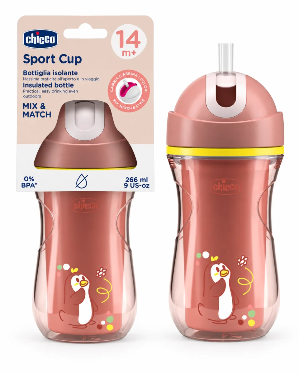 Kubek termiczny ze słomką Chicco Sport Cup 266 ml 14m+ pingwin różowy box #zdjecie2