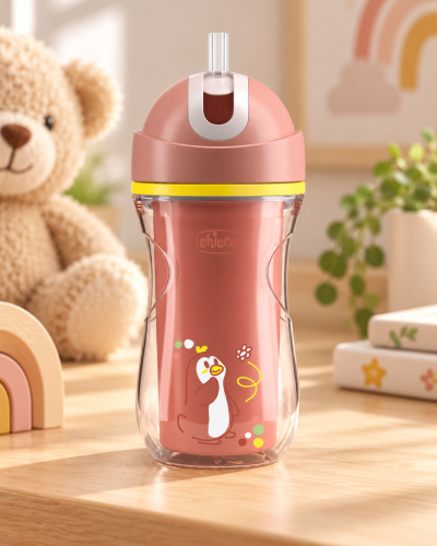 Kubek termiczny ze słomką Chicco Sport Cup 266 ml 14m+ pingwin różowy box #zdjecie3