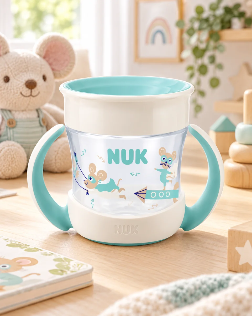 Kubek NUK Mini Magic Cup 360 160 ml 6m+ turkusowy myszki niekapek uchwyty #zdjecie3