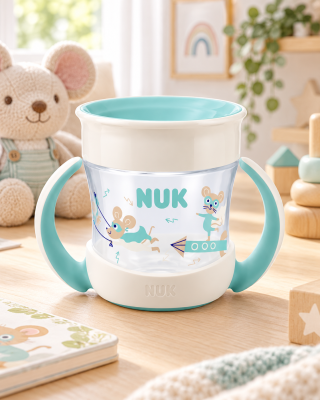 Kubek NUK Mini Magic Cup 360 160 ml 6m+ turkusowy myszki niekapek uchwyty #zdjecie3