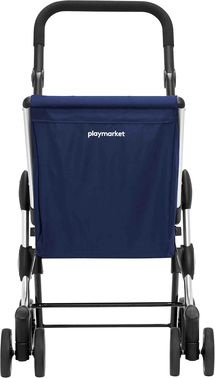 Wózek zakupowy składany Playmarket kosz na kółkach lekki granatowy - zdjęcie 2