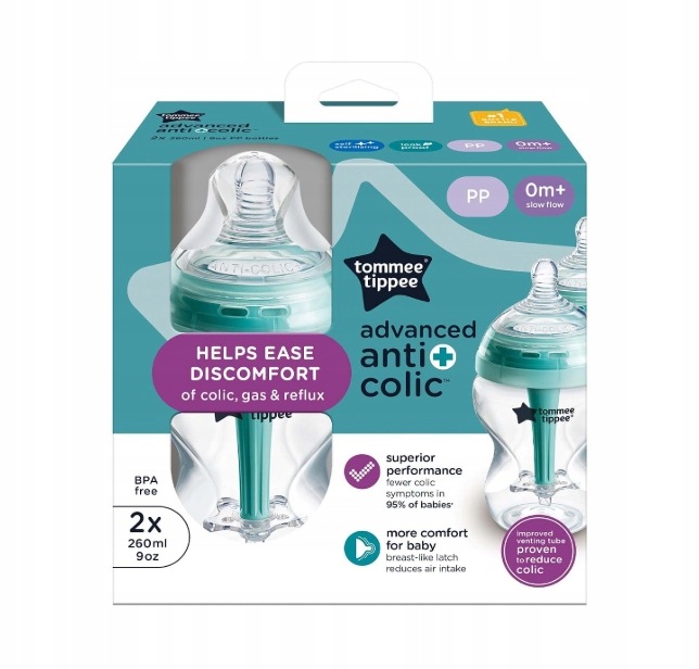 Butelki antykolkowe Tommee Tippee Advanced Anti-Colic 260 ml Zestaw 2 szt