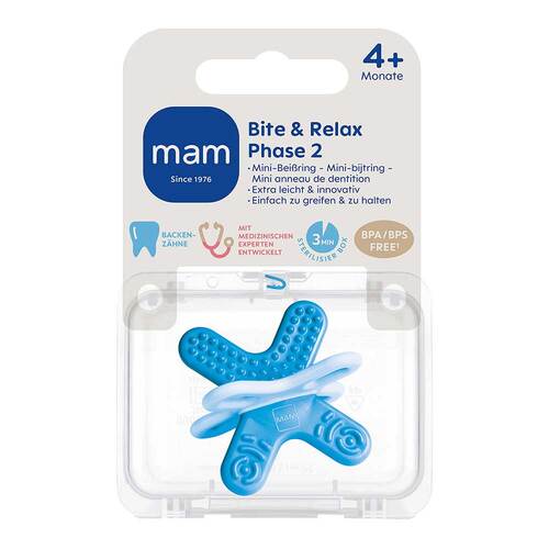 Gryzak MAM Bite & Relax Phase 2 dla niemowląt 4m+ niebieski zęby trzonowe