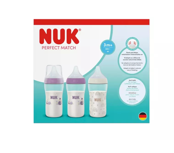 Butelki Zestaw 3szt NUK Perfect Match 260ml Antykolkowe 3m+ WSKAŹNIK TEMP