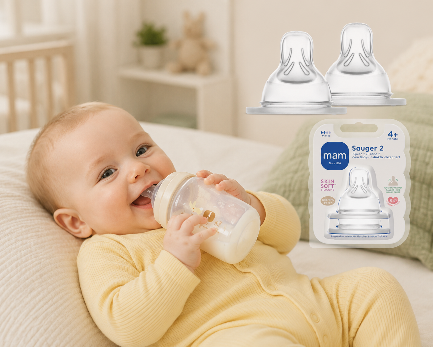 Smoczki MAM rozmiar 2 do butelek 2szt 4m+ średni przepływ SkinSoft silikon #zdjecie9