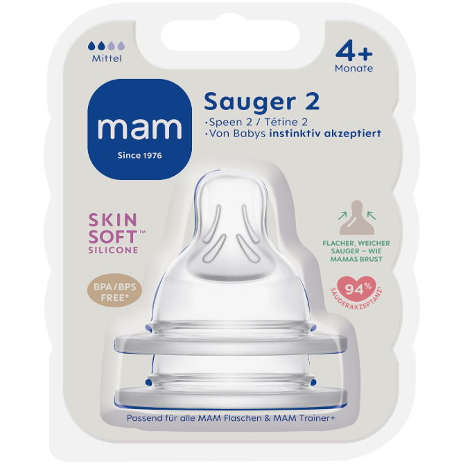Smoczki MAM rozmiar 2 do butelek 2szt 4m+ średni przepływ SkinSoft silikon #zdjecie8