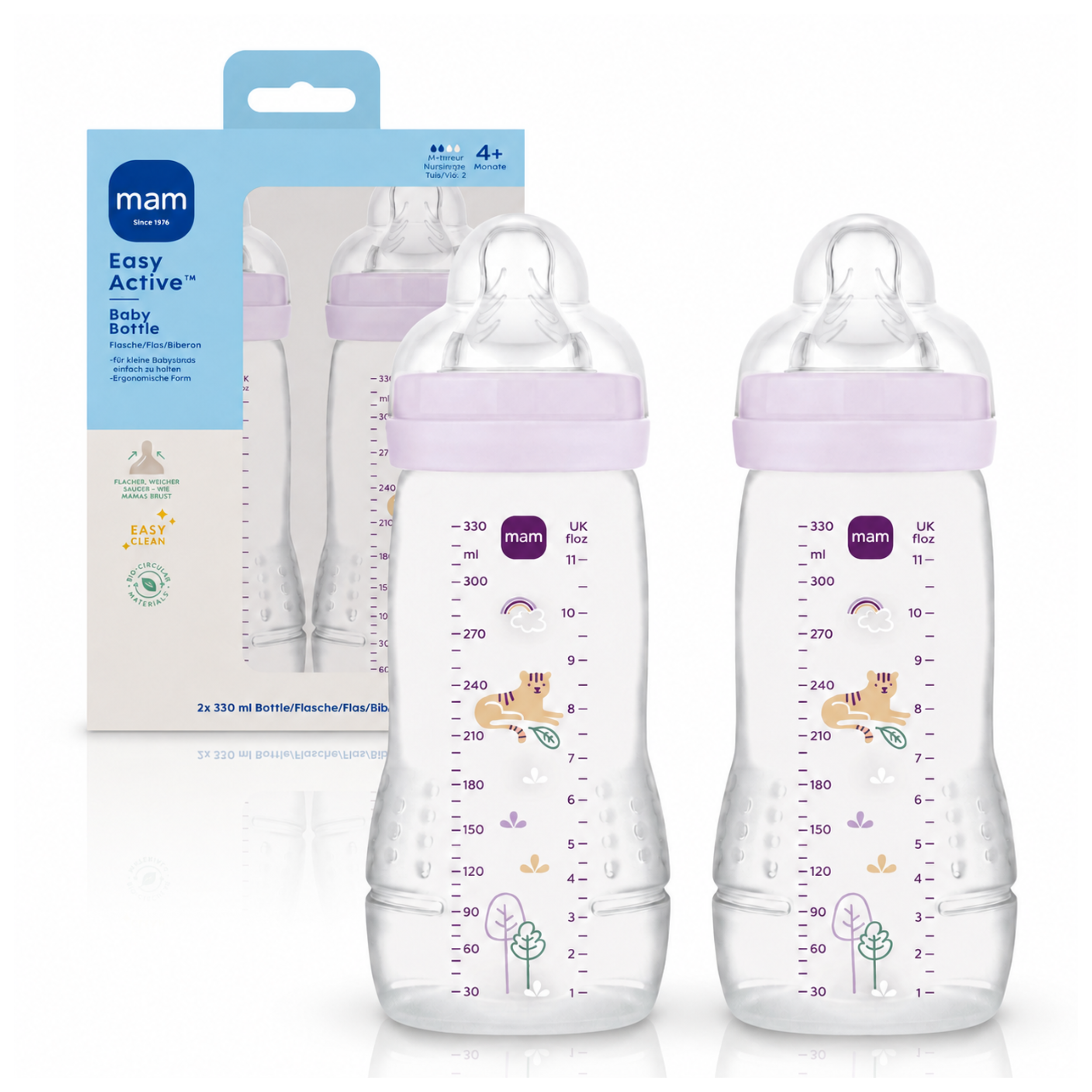Butelki MAM Easy Active 330ml 2szt 4m+ smoczek rozmiar 2 liliowy tygrys #zdjecie1