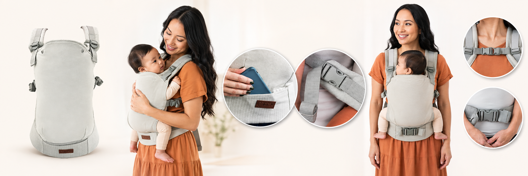Nosidełko ergonomiczne MoMi COLLET szare 3m+ do 20kg 2 pozycje kaptur #zdjecie6