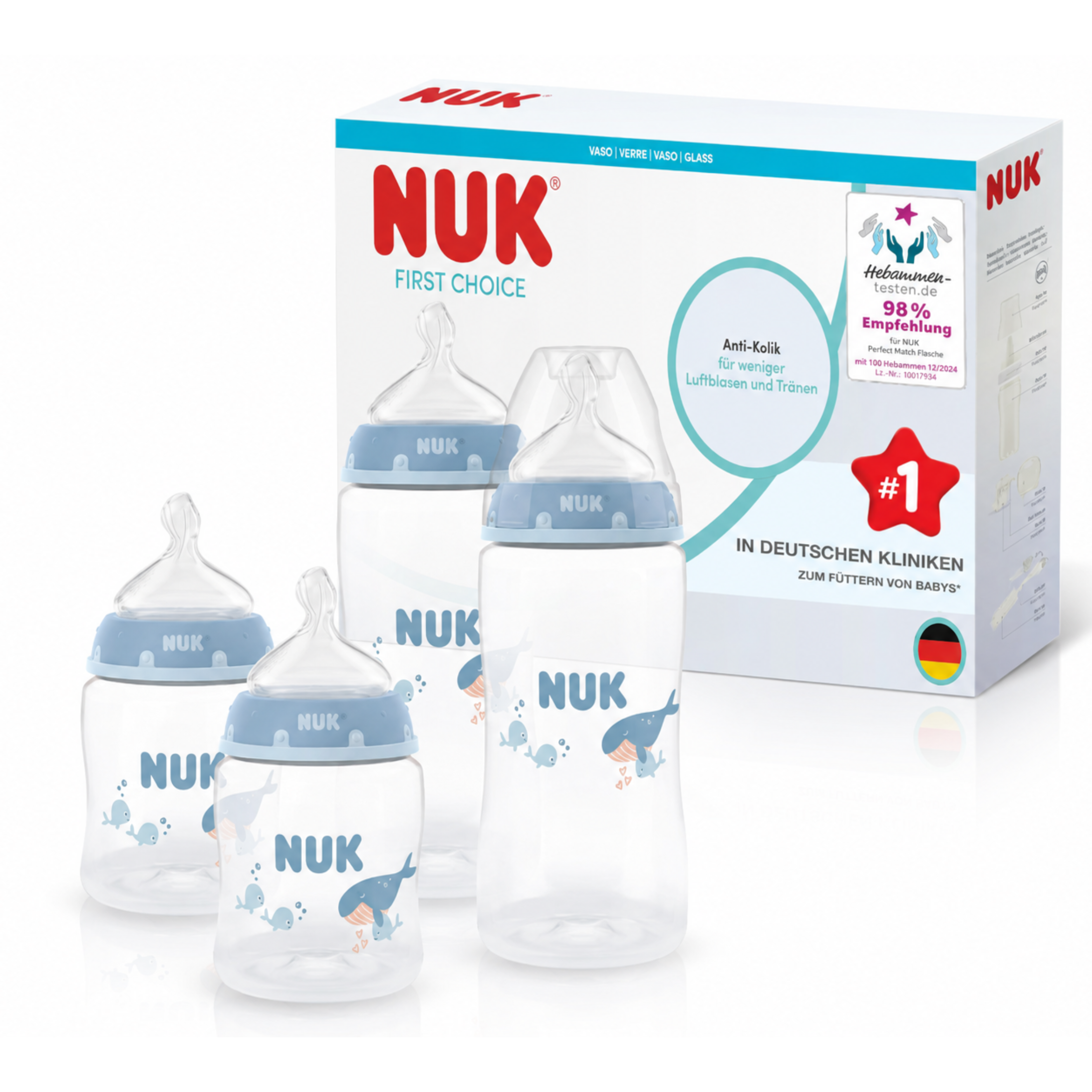 Butelki NUK First Choice Zestaw 4szt 2x150ml 2x300ml Wieloryb Antykolkowe #zdjecie1