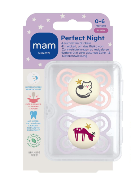 Smoczek MAM Perfect Night Świecący 0-6m 2szt Kot Sarna Pudełko Silikon #zdjecie6