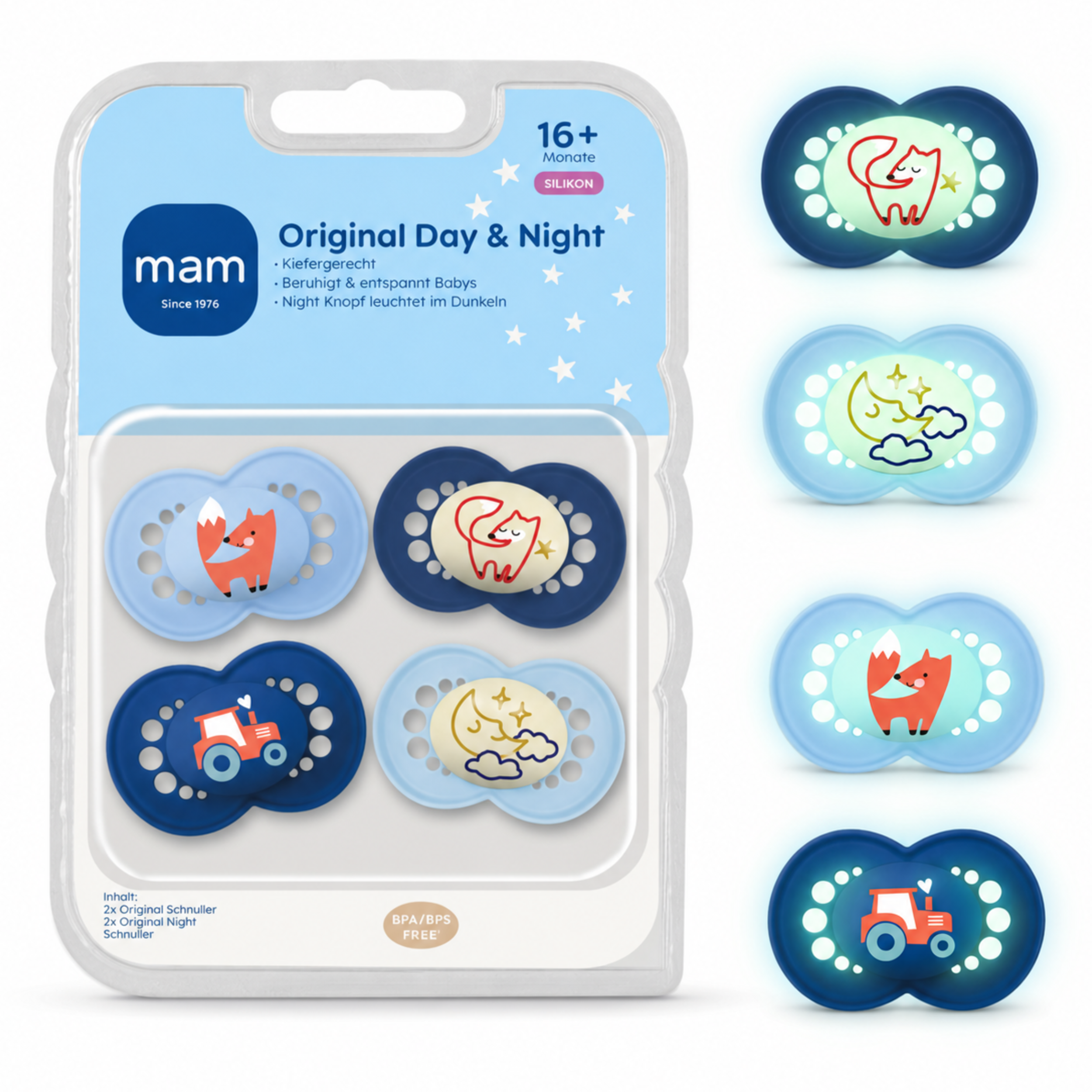 Smoczki MAM Original Day Night Matt 16m+ 4szt Silikon Świecące Chłopięce #zdjecie7