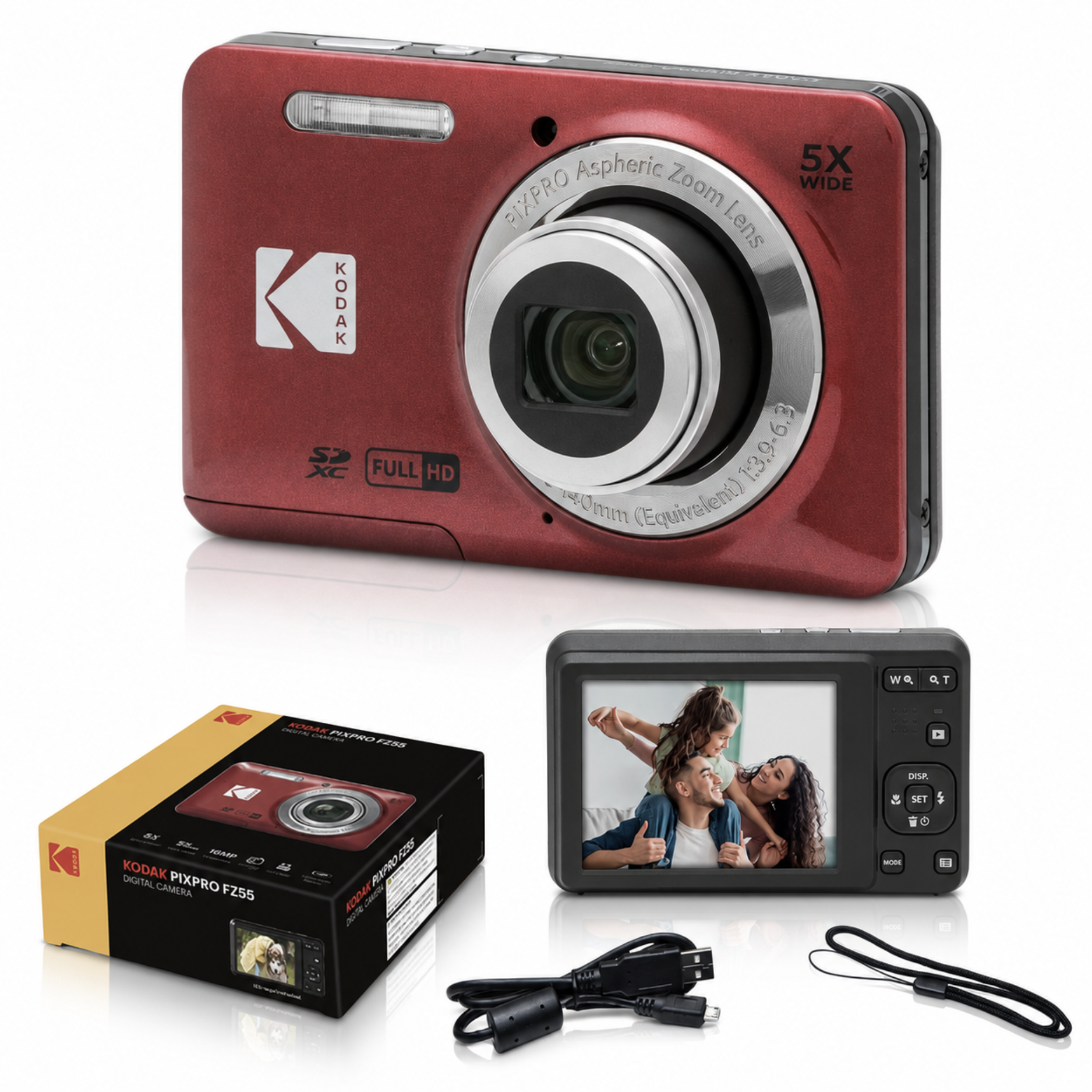 Kodak PIXPRO FZ55 Aparat Kompaktowy Cyfrowy 16MP Full HD Retro Czerwony #zdjecie6
