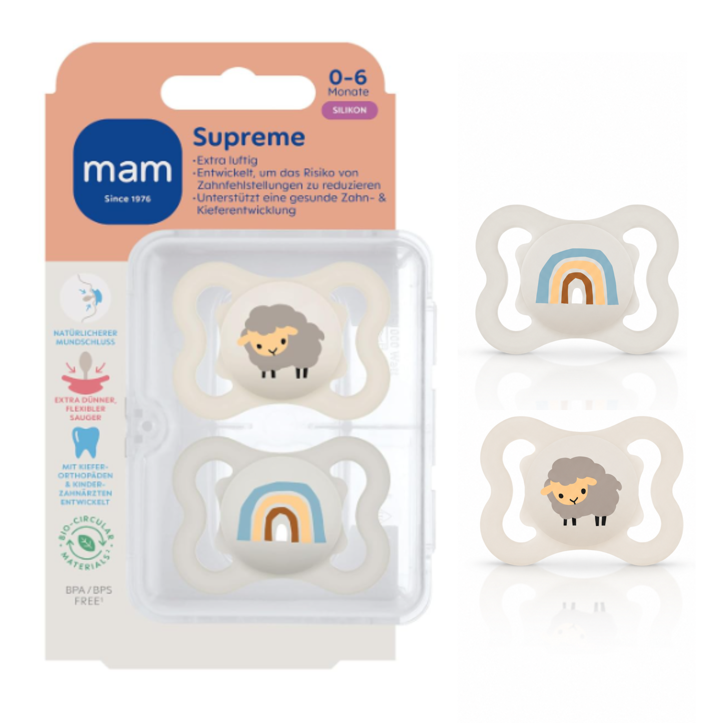Smoczek MAM Supreme Silikon 0-6m 2szt Owca Tęcza Pudełko Ortodontyczny #zdjecie2