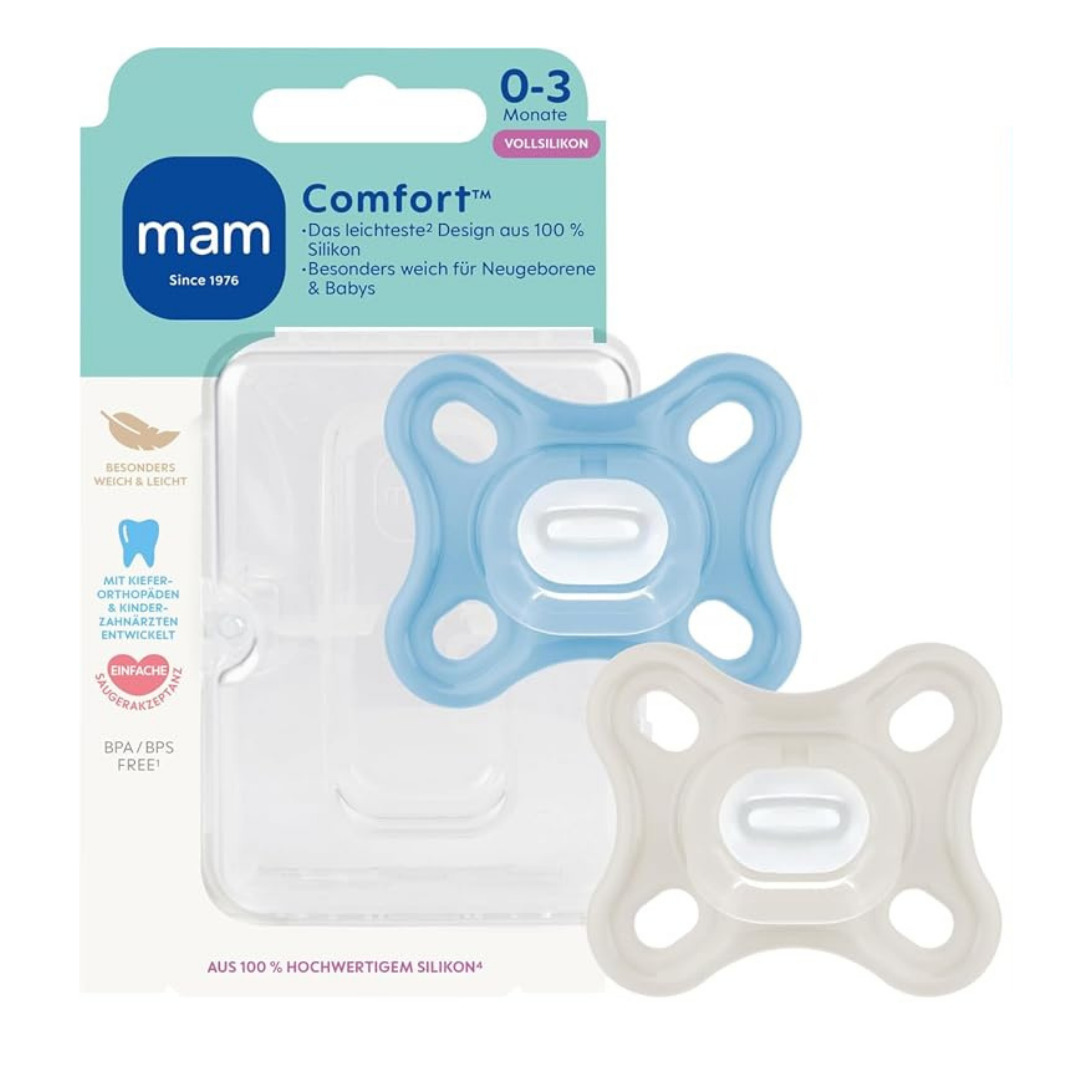 Smoczek MAM Comfort 0-3m  100% silikon Zestaw 2szt z pudełkiem #zdjecie2