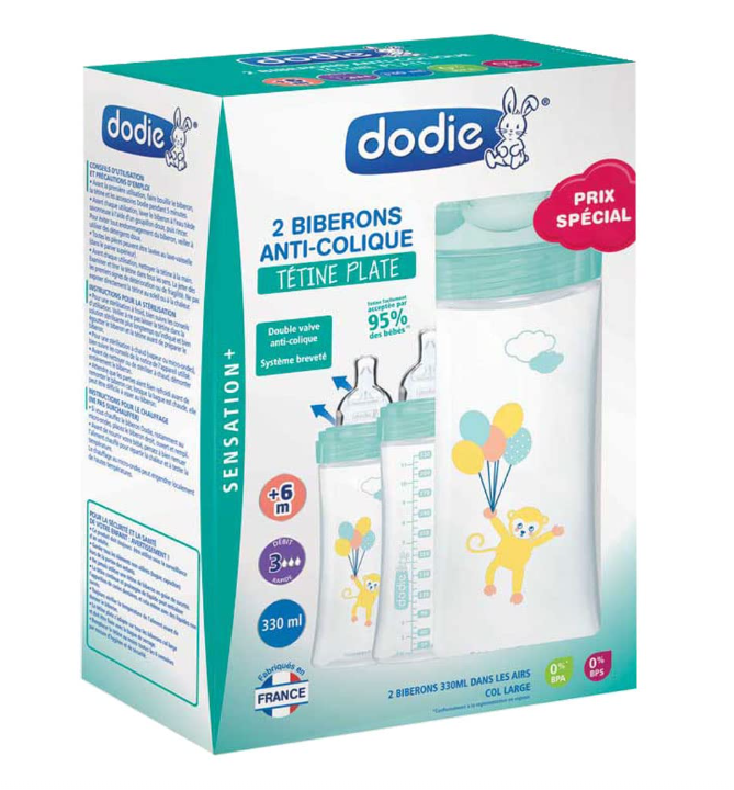 Butelki antykolkowe Dodie Sensation+ 330ml 2szt 6m+ przepływ 3 zielone #zdjecie6