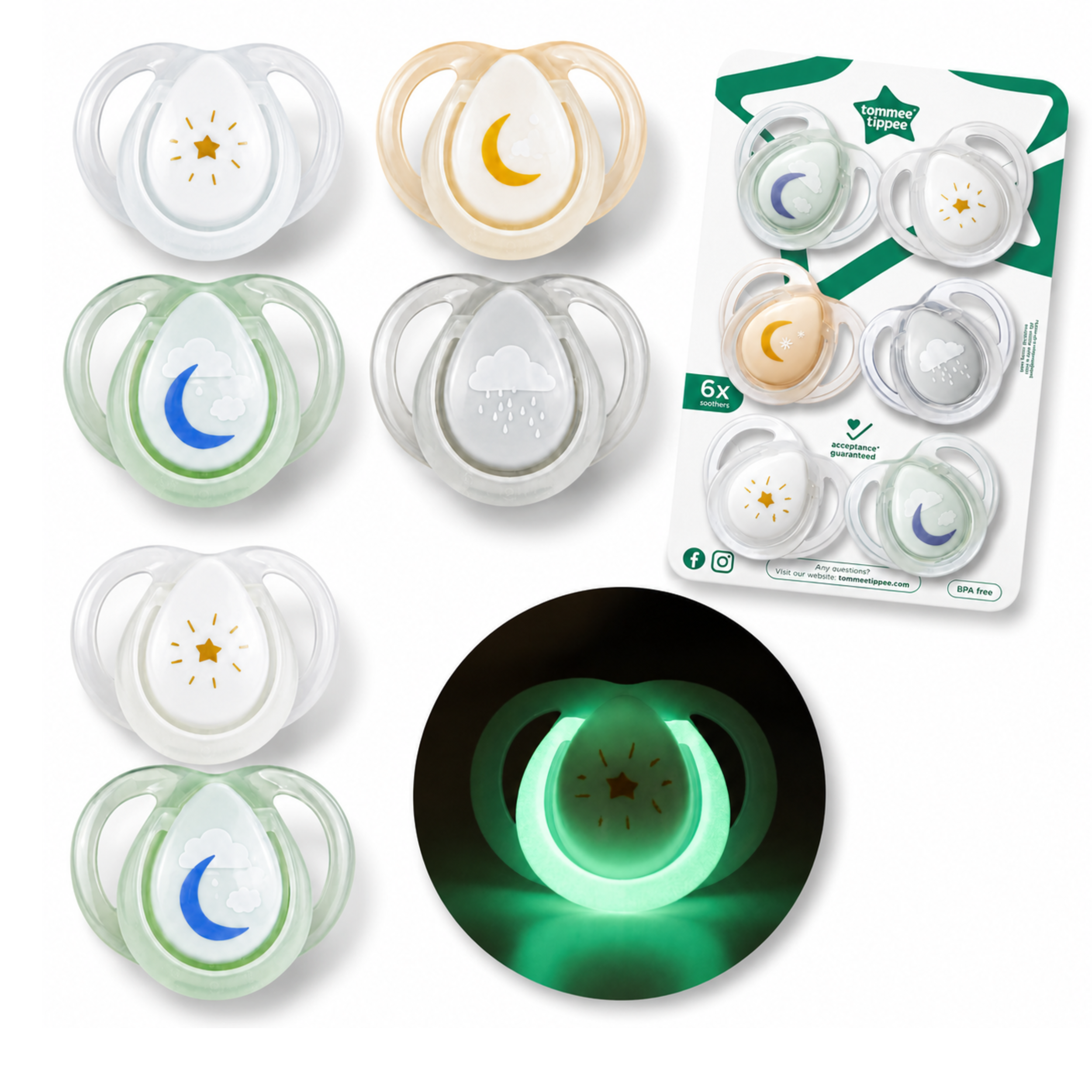 Smoczki Tommee Tippee Night Time 0-6m 6szt świecące silikon sterylizator #zdjecie2