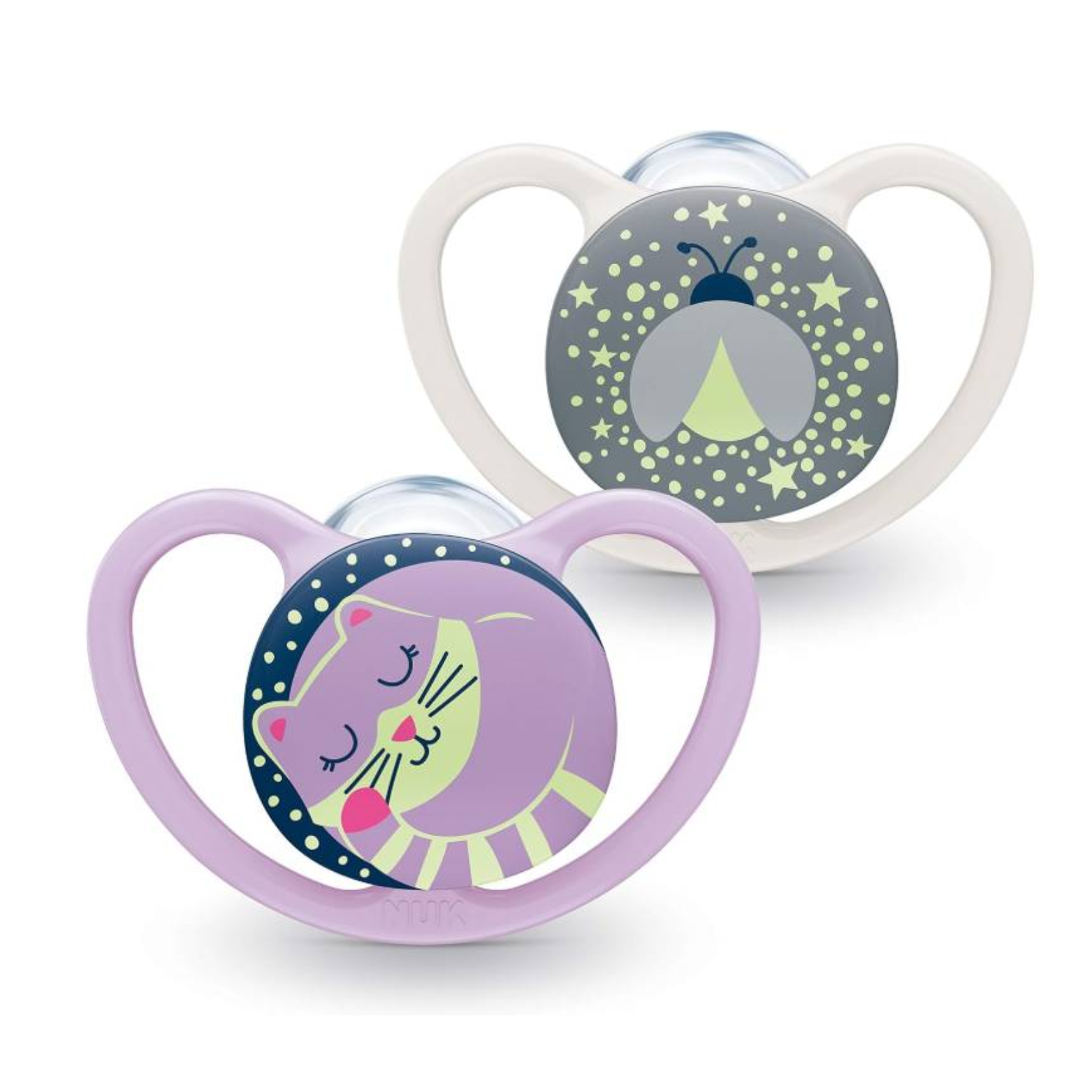 Smoczki NUK Space Night 6-18m 2szt świecące silikon duże otwory kot #zdjecie1