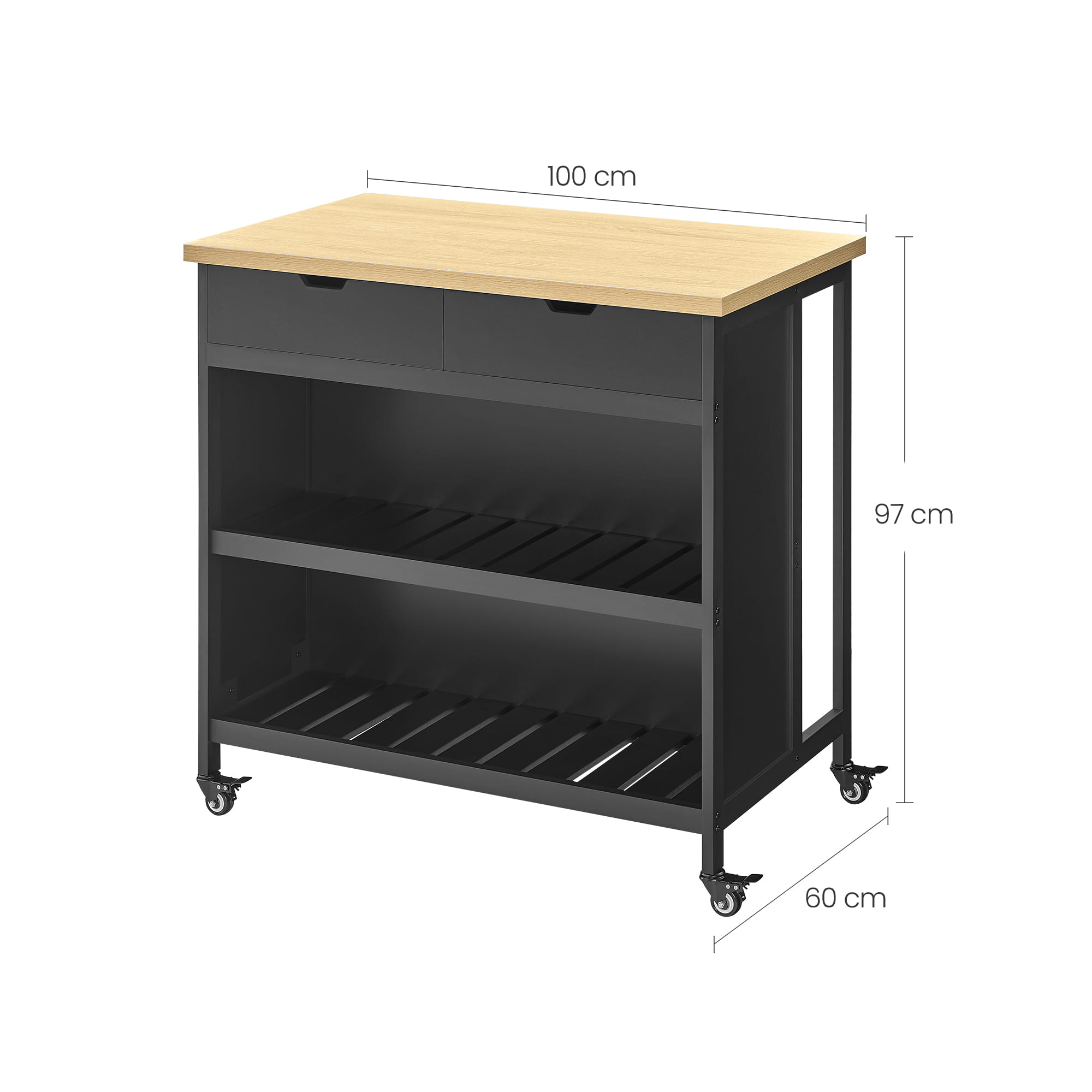 Wyspa kuchenna HOMIT stół barowy na kółkach 100cm 2 szuflady dąb #zdjecie12