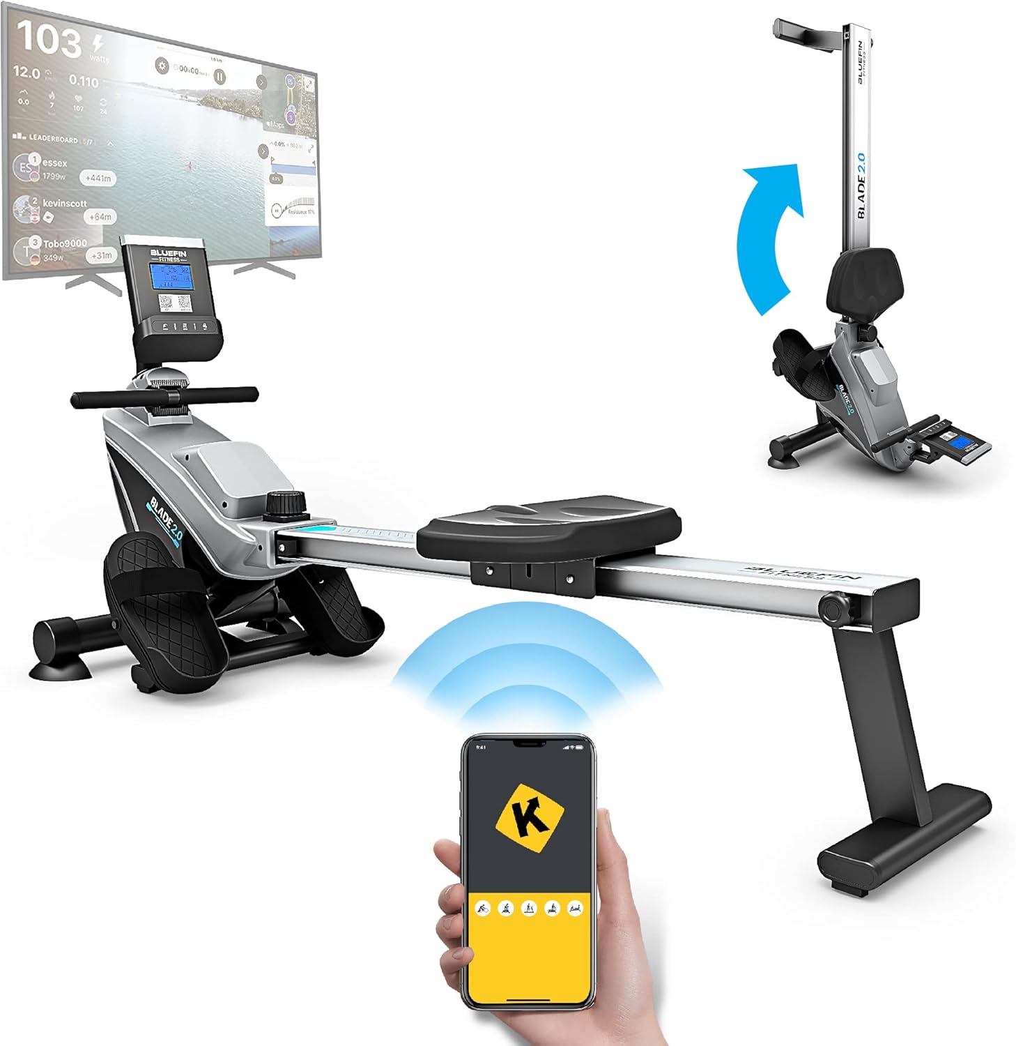 Wioślarz Magnetyczny Składany Bluefin Fitness Blade Treningowy Rower LCD #zdjecie3