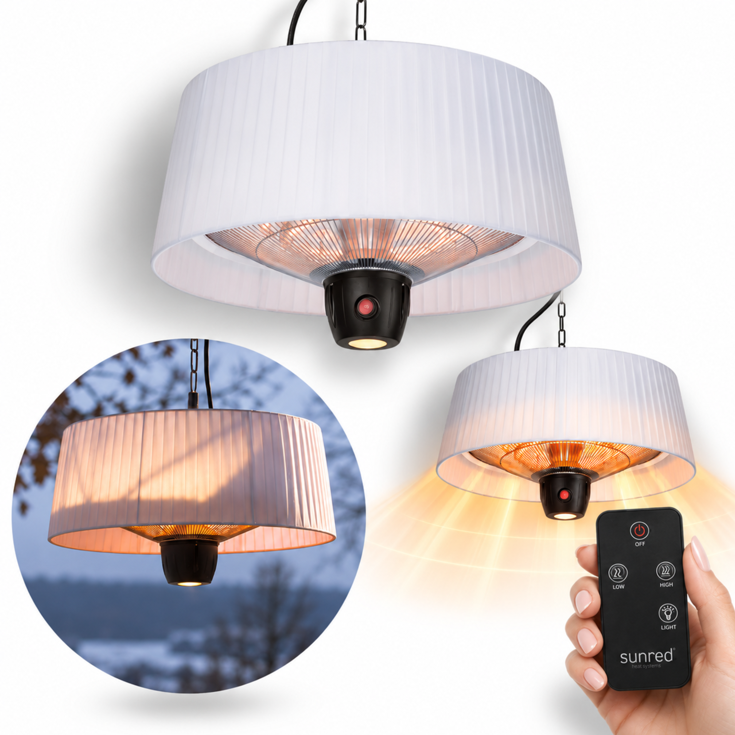 Lampa grzewcza wisząca Sunred 1500W promiennik podczerwieni z pilotem LED #zdjecie1
