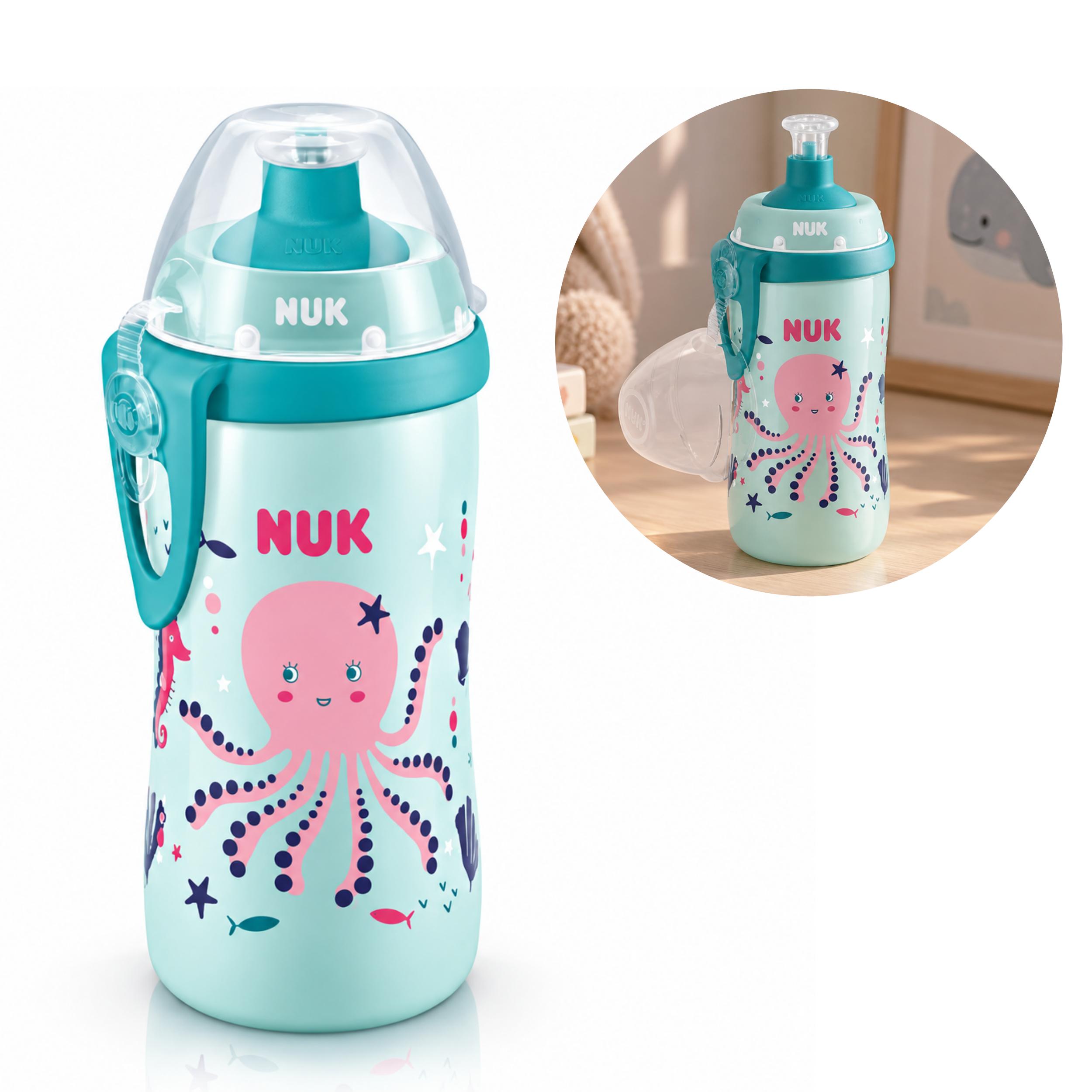 Kubek niekapek NUK Junior Cup 300ml 18m+ zmiana koloru ośmiornica miętowy #zdjecie4