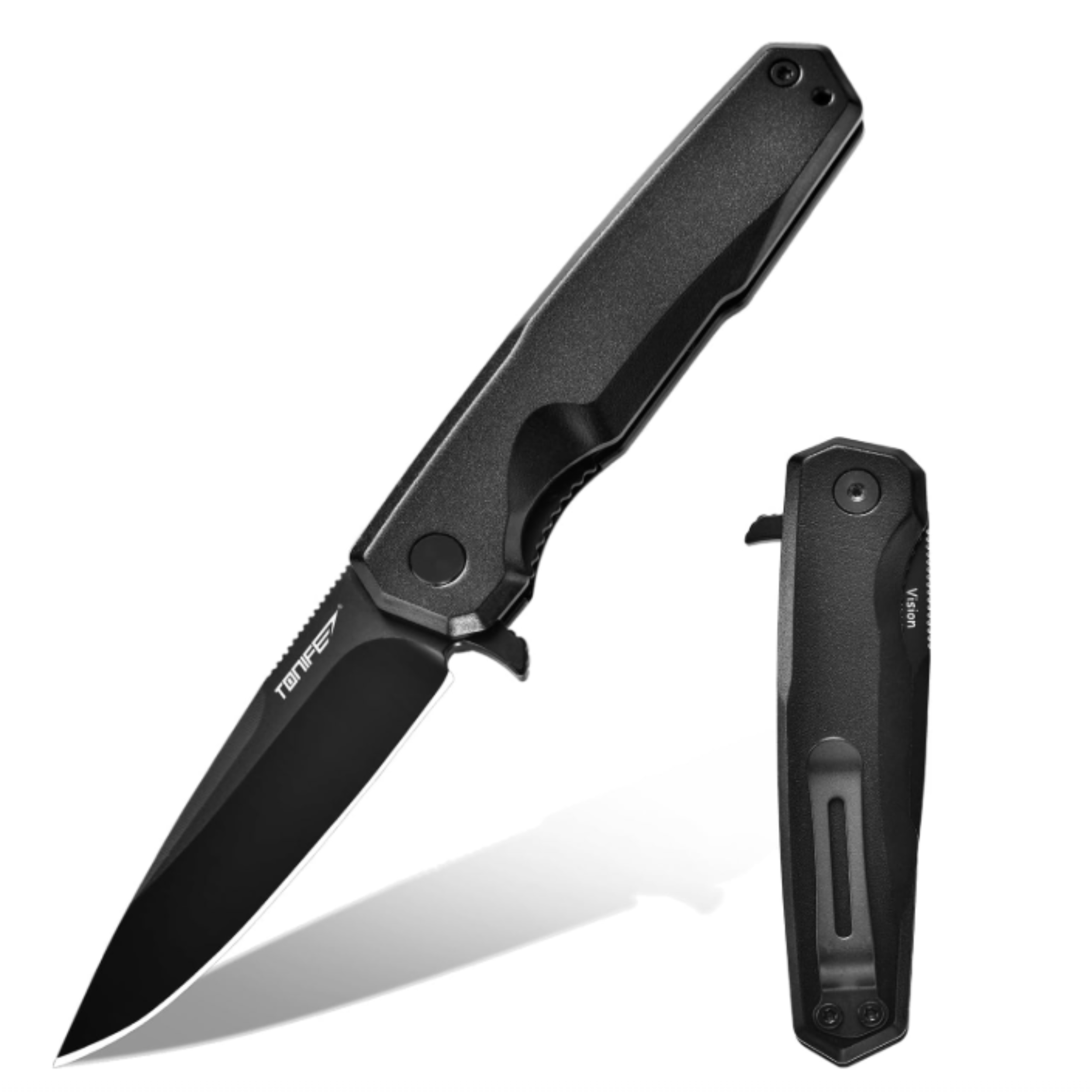 Nóż składany Tonife Vision CKT9203 8Cr14MoV aluminium klips EDC czarny #zdjecie1
