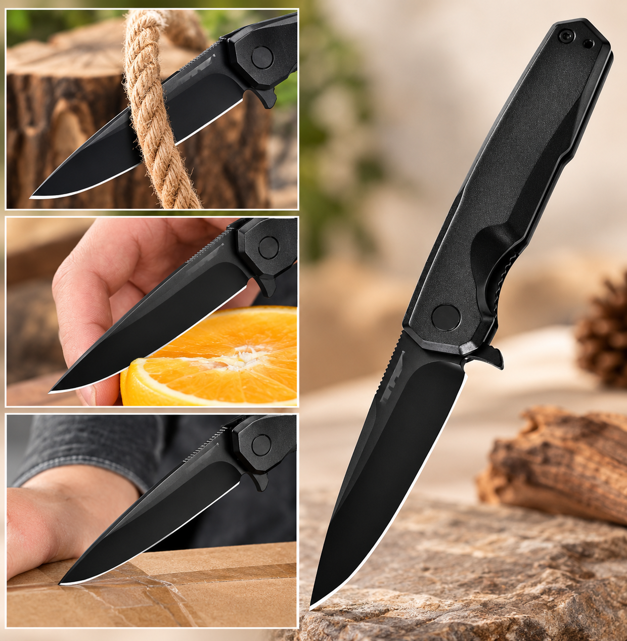 Nóż składany Tonife Vision CKT9203 8Cr14MoV aluminium klips EDC czarny #zdjecie4