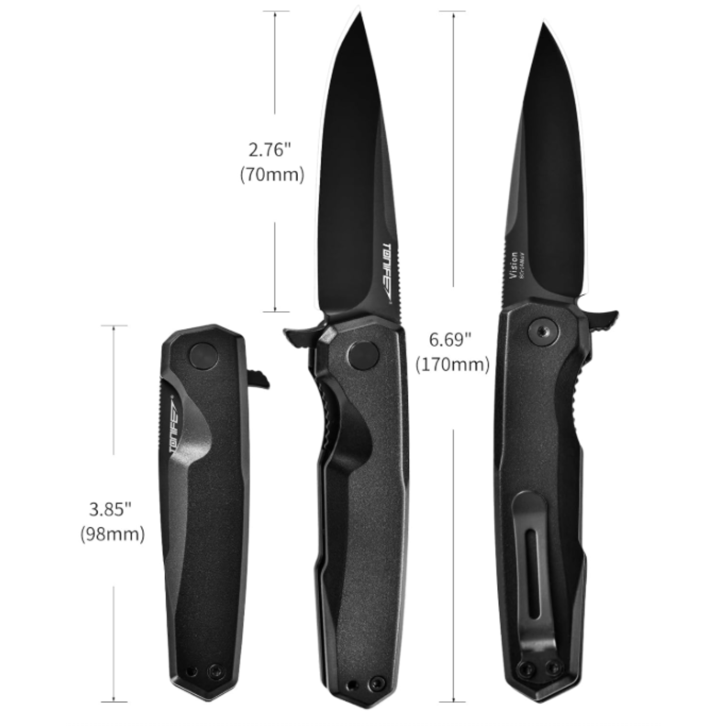Nóż składany Tonife Vision CKT9203 8Cr14MoV aluminium klips EDC czarny #zdjecie2