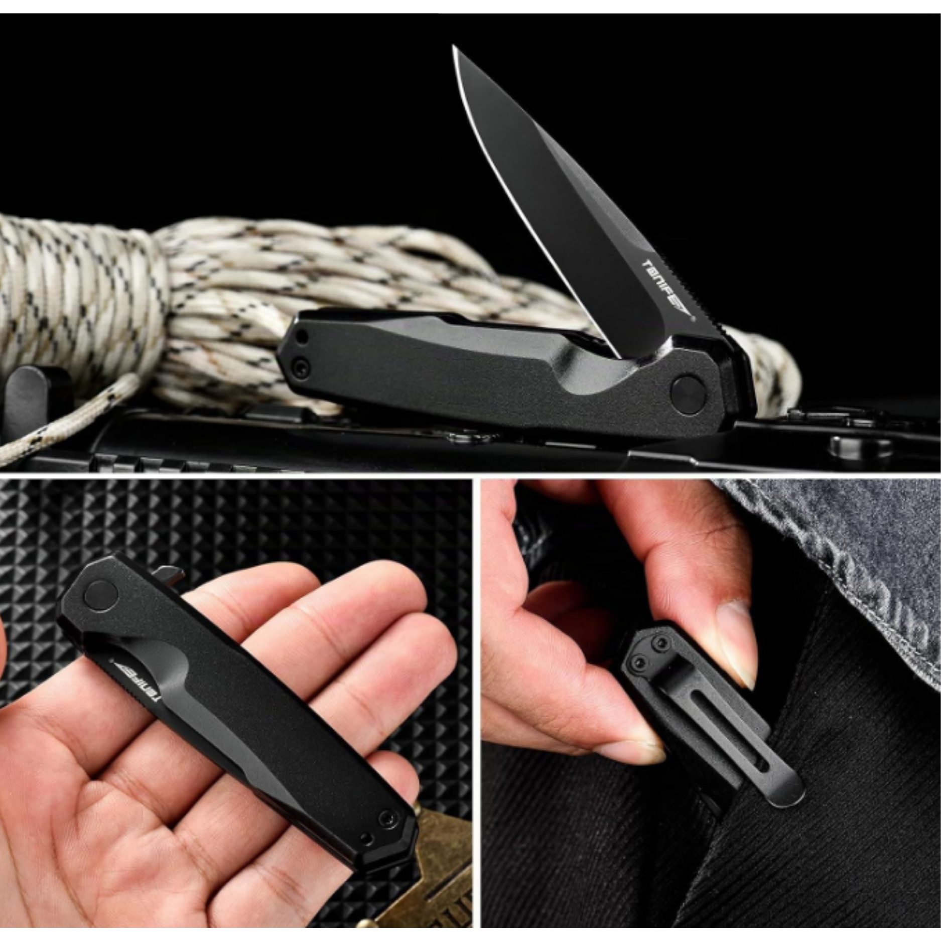 Nóż składany Tonife Vision CKT9203 8Cr14MoV aluminium klips EDC czarny #zdjecie5