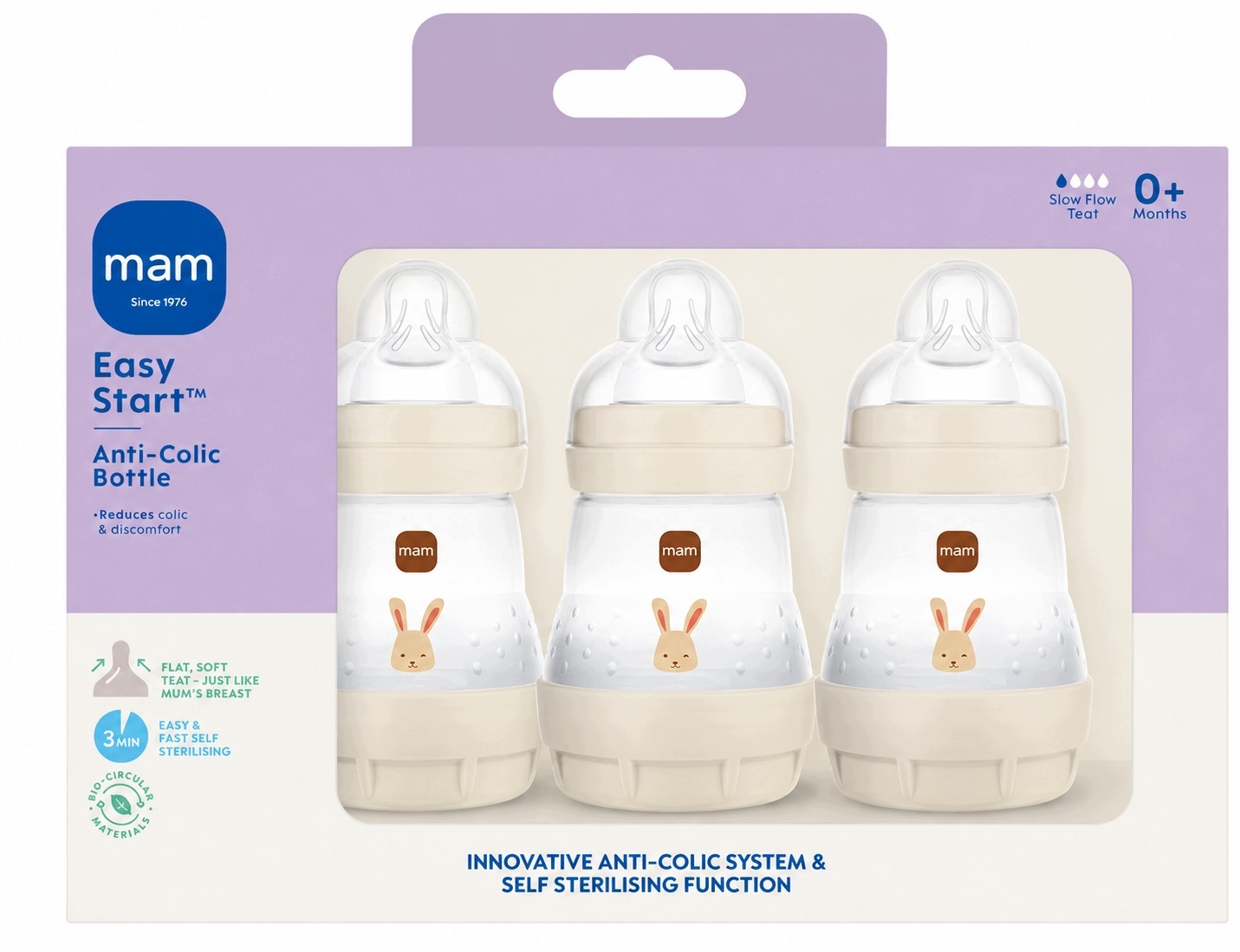 Butelki antykolkowe MAM Easy Start 160ml 3szt 0m+ przepływ 1 królik #zdjecie1