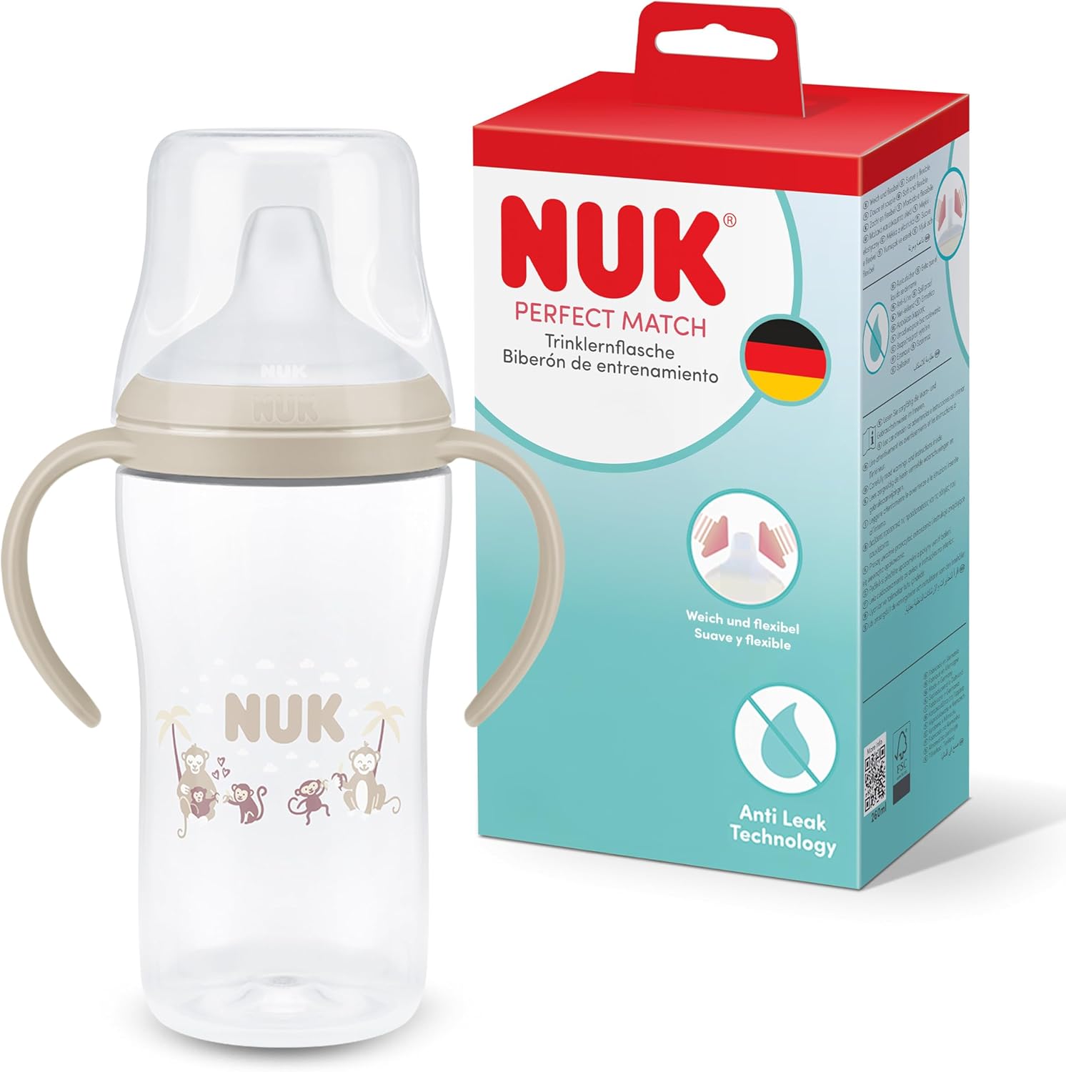 Butelka do nauki picia NUK Perfect Match 260ml 6m+ uchwyty niekapek małpka #zdjecie6
