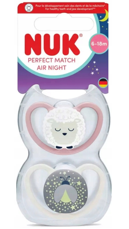 Smoczek 2szt NUK Perfect Match Air Night 6-18m silikon etui owca świecące #zdjecie4