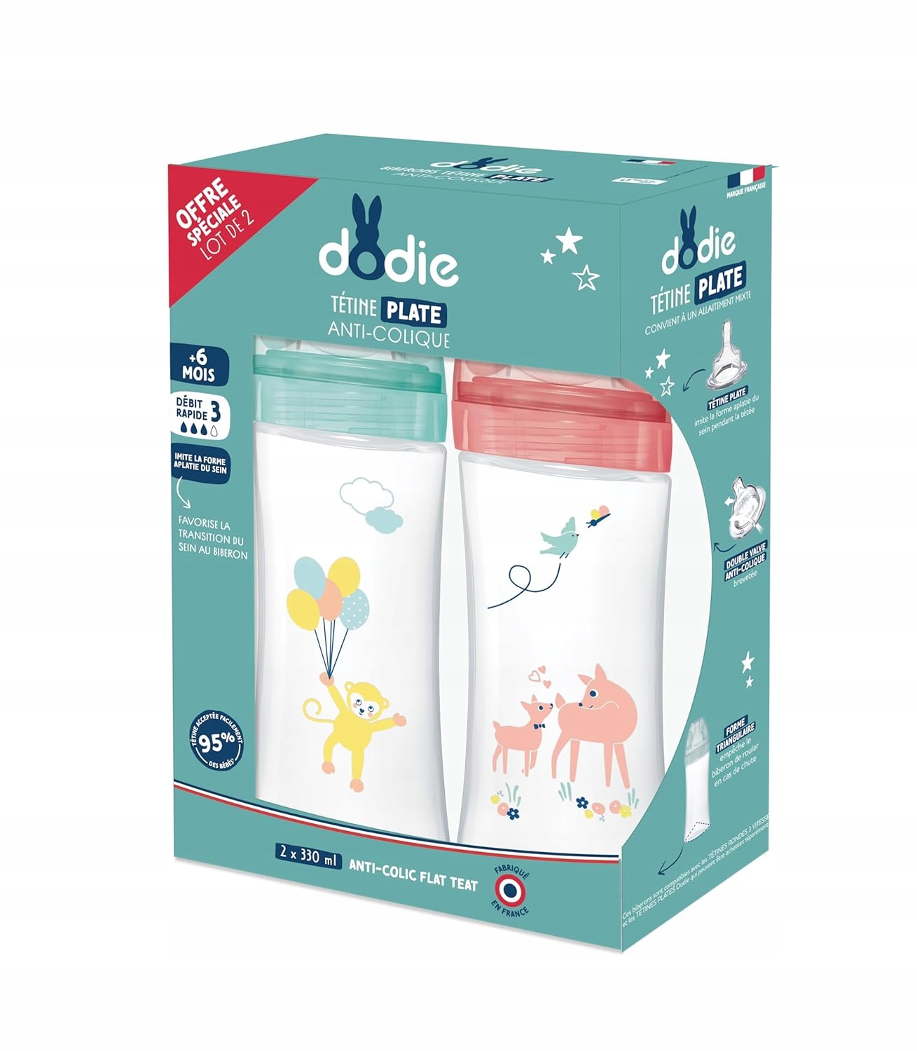 Butelki antykolkowe Dodie Sensation+ 330ml 2szt 6m+ przepływ 3 zielone #zdjecie2