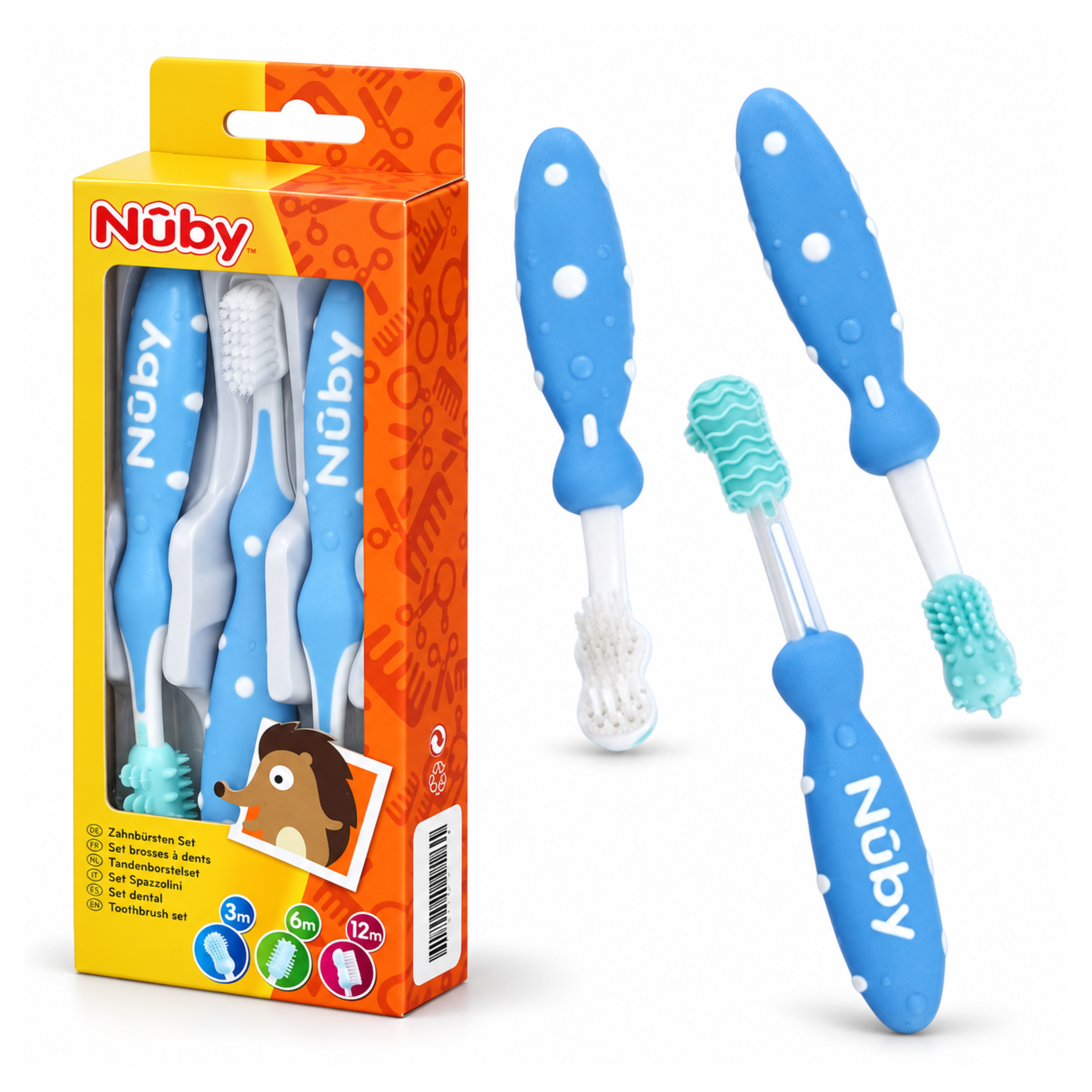 Szczoteczka do zębów dla niemowląt Nuby zestaw 3 szt 3m+ 6m+ 12m+ niebieska #zdjecie1