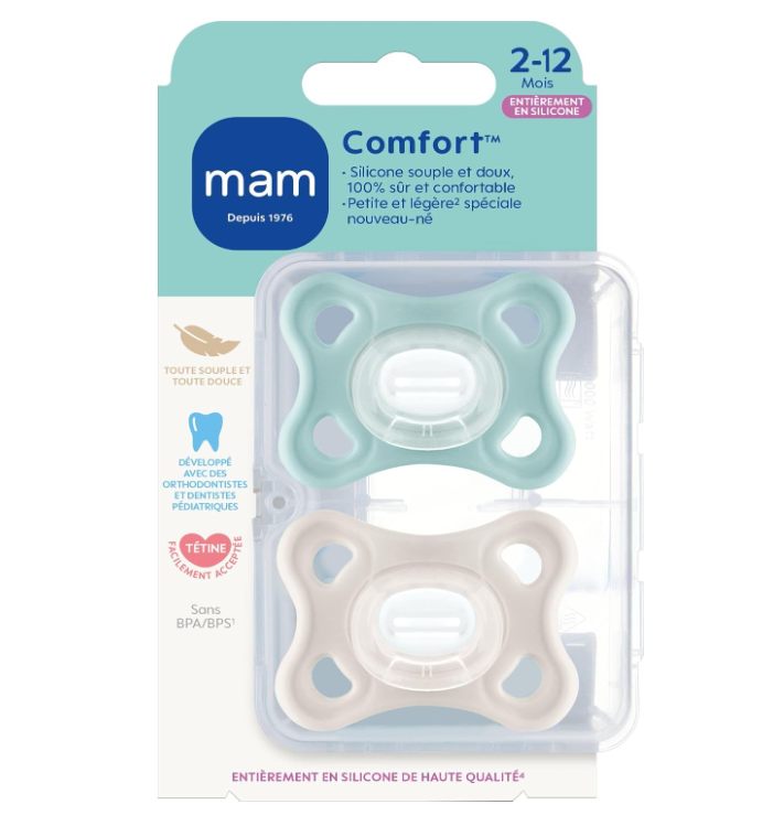 Smoczki MAM Comfort 2-12m 2szt 100% silikon lekkie miękkie pudełko mięta #zdjecie4