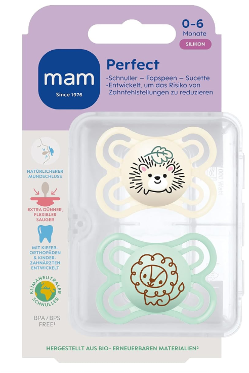 Smoczki MAM Perfect 0-6m 2szt silikon ortodontyczne pudełko lew jeżyk #zdjecie2