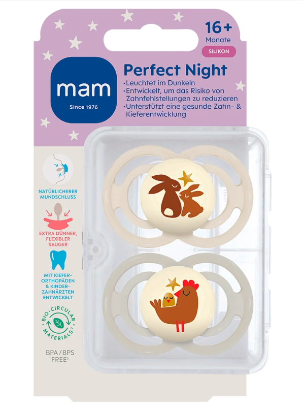 Smoczki MAM Perfect Night 16m+ 2szt świecące silikon pudełko zając kurka #zdjecie5