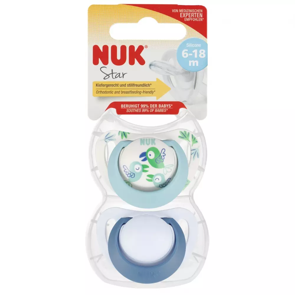 NUK Star Smoczki Uspokajające 6-18m Silikonowe Blue Birds 2-pak z Pudełkiem #zdjecie1