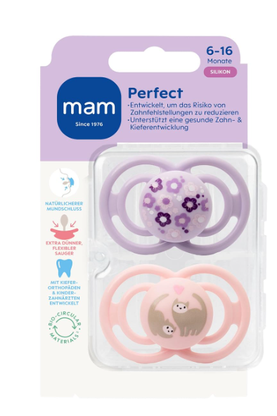 Smoczek uspokajający MAM Perfect 6m+ silikonowy 2 szt. liliowy różowy #zdjecie3