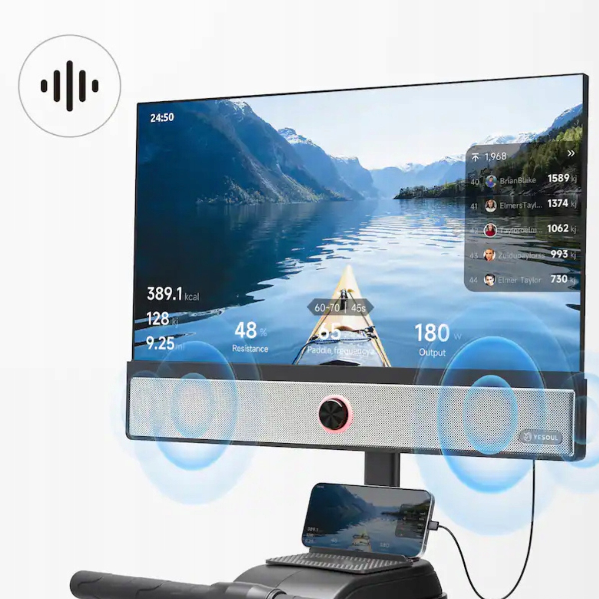 Wioślarz Magnetyczny YESOUL R1 Plus Ekran 21.5" Smart Składany 100 Poziomów #zdjecie4