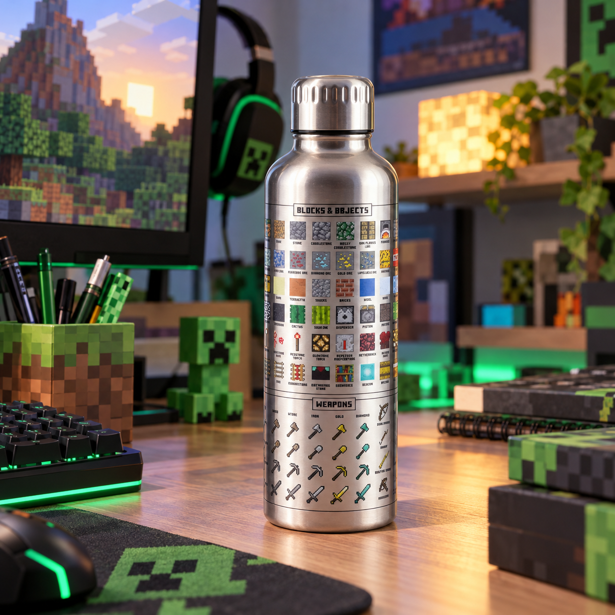 Bidon metalowy Minecraft 500 ml stal nierdzewna dwuścienny Paladone butelka #zdjecie8